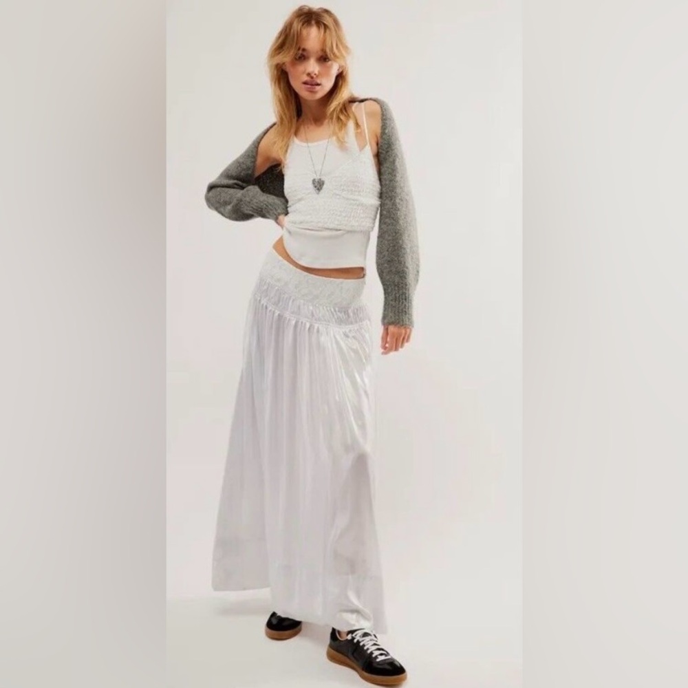 NWOT Free People Satin Lace Maxi Skirt Sz S